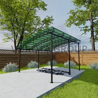 Полуарочный навес зеленого цвета, монолитный поликарбонат 4500*8000